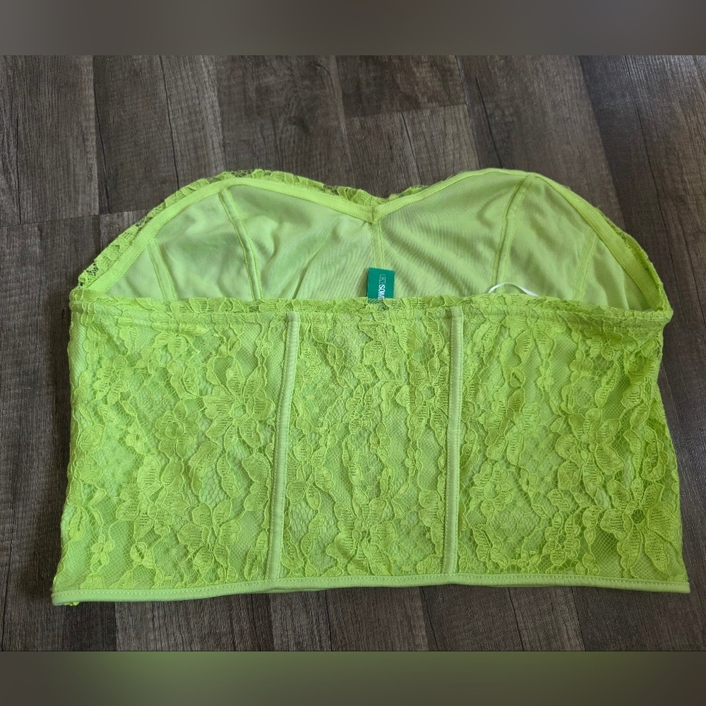 Nwot SOMETHING NEW lime Green Bustier Top Corset Lace Tube XL Mc Queen Y2k New - Picture 6 of 10